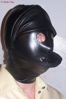 Hood with foil-covered eyes and horizontal cover