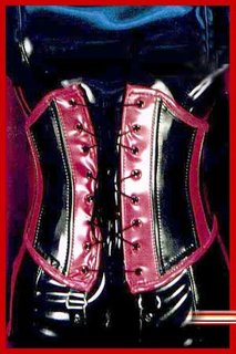 Corset equipped with zipper, lacing and crotch strap